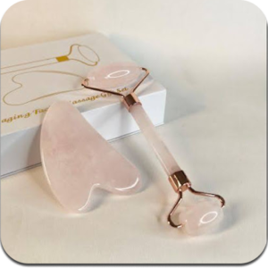 Kit Masajeador “Rosa” – Rodillo Facial + Gua Sha