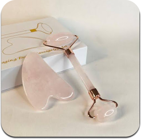 Kit Masajeador “Rosa” – Rodillo Facial + Gua Sha